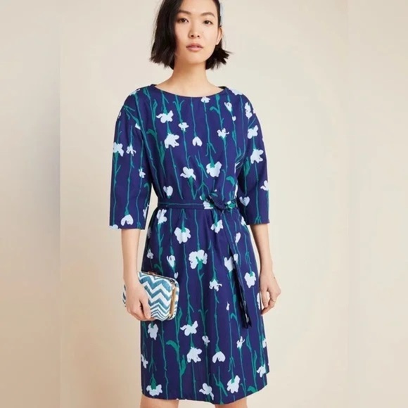 Marimekko Tarika Mini Dress in Viivakukka Blue Floral Print size 36 - Picture 1 of 8